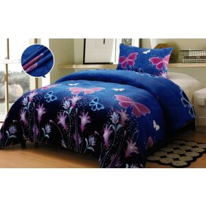Mikroplyšové povlečení MOTÝLI modří 140x200cm, 70x90cm
