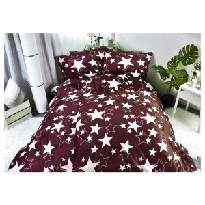 Mikroplyšové povlečení HVĚZDY hnědé, 140x200cm, 70x90cm