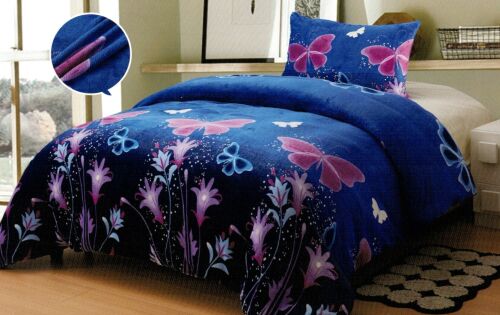 Mikroplyšové povlečení MOTÝLI modří 140x200cm, 70x90cm