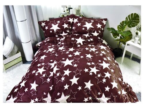 Mikroplyšové povlečení HVĚZDY hnědé, 140x200cm, 70x90cm