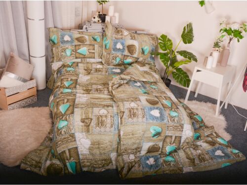 Mikroplyšové povlečení SRDCE zelené, 140x200cm, 70x90cm