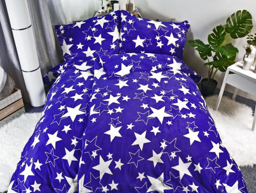 Mikroplyšové povlečení Hvězdy modré, 140x200cm, 70x90cm