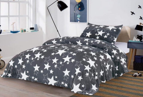 Mikroplyšové povlečení Hvězdy šedé, 140x200cm, 70x90cm