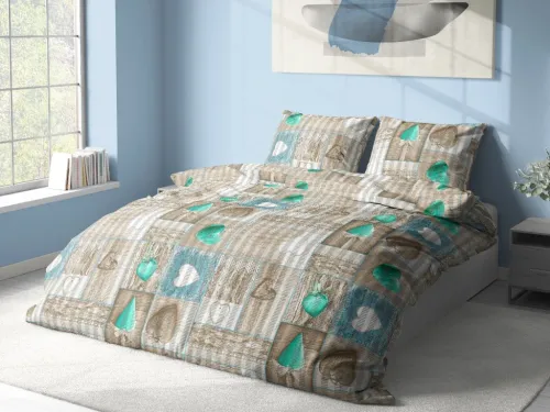 Krepové povlečení HEARTS zelené , 140x200cm, 70x90cm